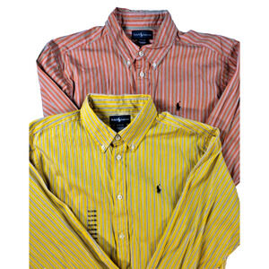 Ralph Lauren Mens XL 18-20 Striped Button Down Shirt Lot 2 Orange Yellow Cotton